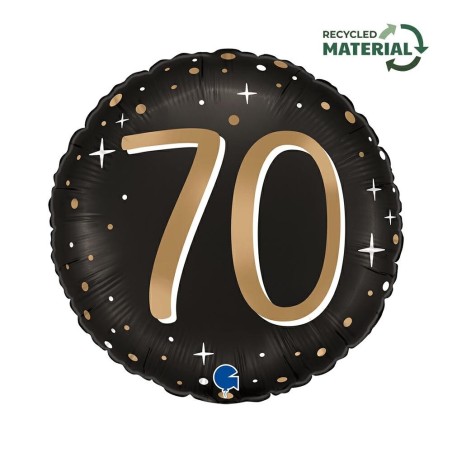 BALLON METALLIQUE ROND NOIR CHIFFRE OR 70 ANS 46 CM 