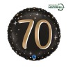 BALLON METALLIQUE ROND NOIR CHIFFRE OR 70 ANS 46 CM