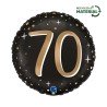 BALLON METALLIQUE ROND NOIR CHIFFRE OR 70 ANS 46 CM 