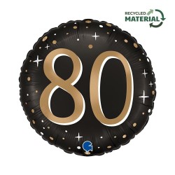 BALLON METALLIQUE ROND NOIR CHIFFRE OR 80 ANS 46 CM 