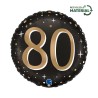 BALLON METALLIQUE ROND NOIR CHIFFRE OR 80 ANS 46 CM