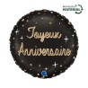 BALLON METALLIQUE ROND NOIR ECRITURE OR JOYEUX ANNIVERSAIRE 46 CM  BALLON METALLIQUE ROND NOIR ECRITURE OR JOYEUX ANNIVERSAIRE 46 CM