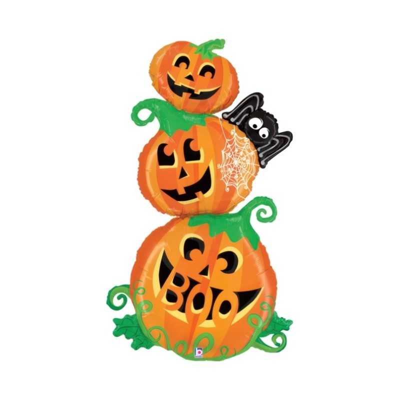 BALLON METALLIQUE 3 CITROUILLES EMPILEES POUR HALLOWEEN 89 X 146CM
