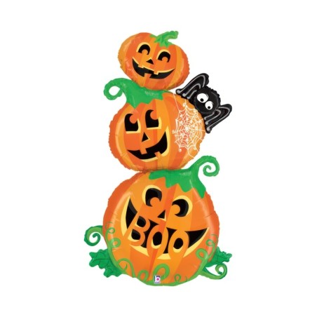 BALLON METALLIQUE 3 CITROUILLES EMPILEES POUR HALLOWEEN 89 X 146CM