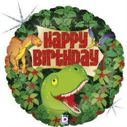 BALLON METALLIQUE ROND DINOSAURES HAPPY BIRTHDAY 46 CM
