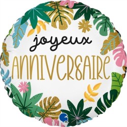 BALLON METALLIQUE ROND JOYEUX ANNIVERSAIRE JUNGLE 46 CM