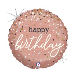 BALLON METALLIQUE ROND HAPPY BIRTHDAY ROSE GOLD 46 CM