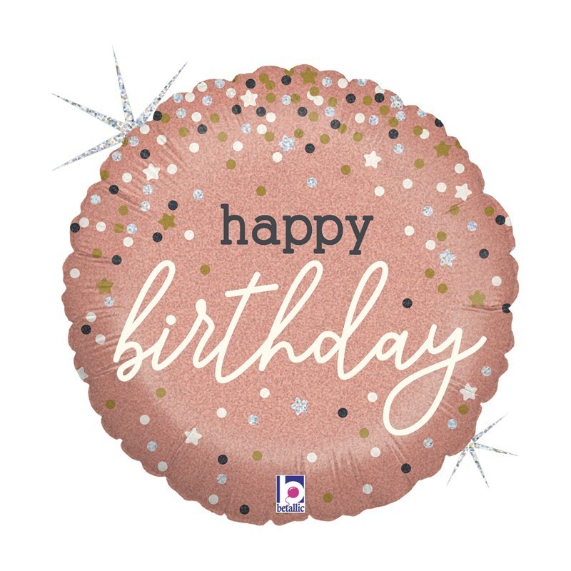 BALLON METALLIQUE ROND HAPPY BIRTHDAY ROSE GOLD 46 CM  BALLON METALLIQUE ROND HAPPY BIRTHDAY ROSE GOLD 46 CM