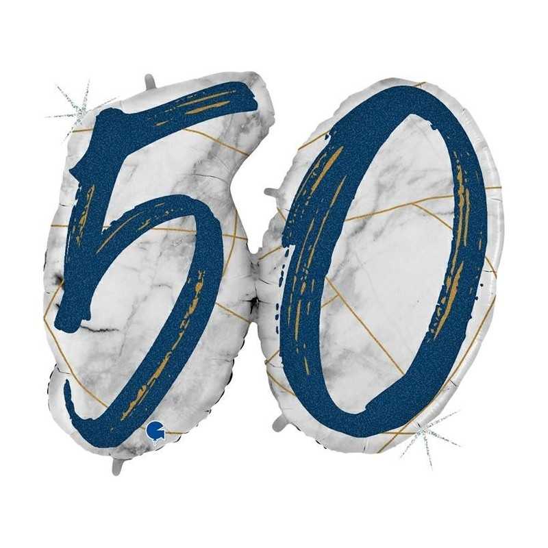 BALLON METALLIQUE MARBLE MATE BLEU CHIFFRE 50 104 CM