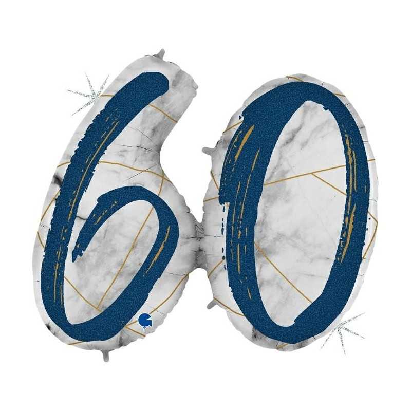 BALLON METALLIQUE MARBLE MATE BLEU CHIFFRE 60 104 CM