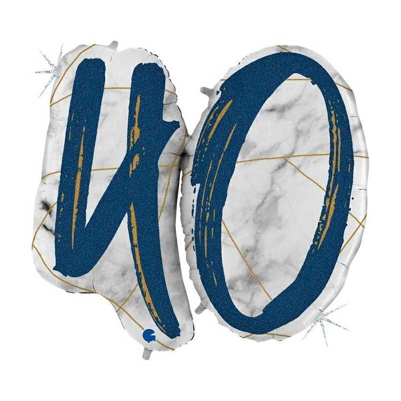 BALLON METALLIQUE MARBLE MATE BLEU CHIFFRE 40 104 CM