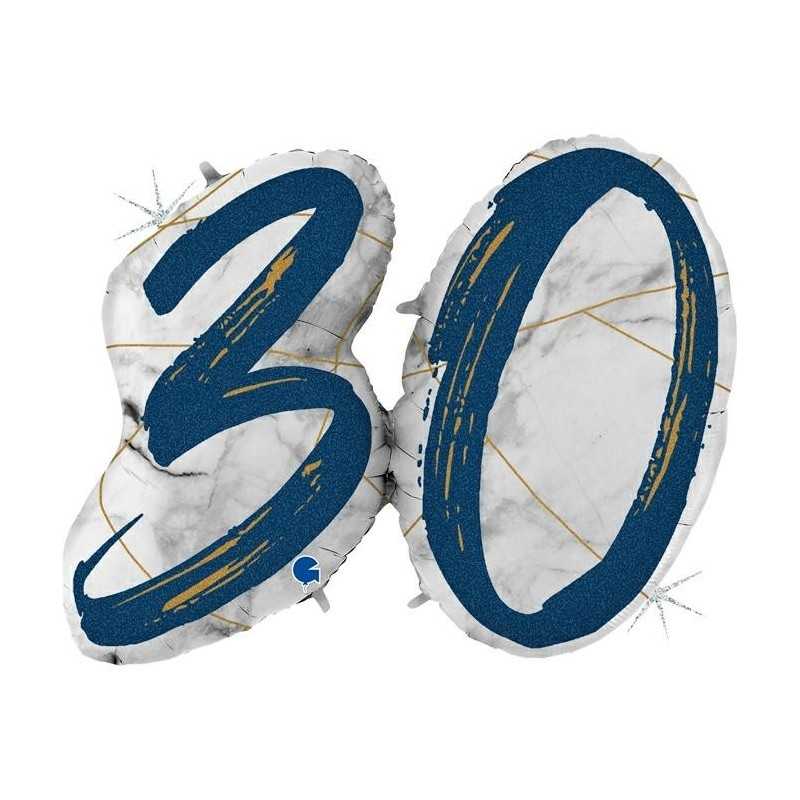 BALLON METALLIQUE MARBLE MATE BLEU CHIFFRE 30 104 CM