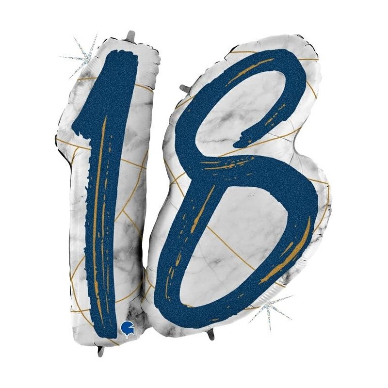 BALLON METALLIQUE MARBLE MATE BLEU CHIFFRE 18 104 CM  BALLON METALLIQUE MARBLE MATE BLEU CHIFFRE 18 104 CM