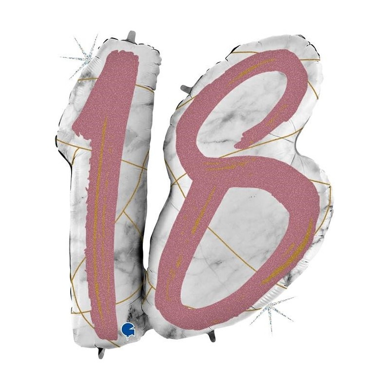BALLON METALLIQUE MARBLE MATE ROSE CHIFFRE 18 104 CM  BALLON METALLIQUE MARBLE MATE ROSE CHIFFRE 18 104 CM