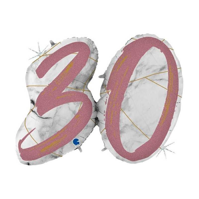 BALLON METALLIQUE MARBLE MATE ROSE CHIFFRE 30 104 CM 