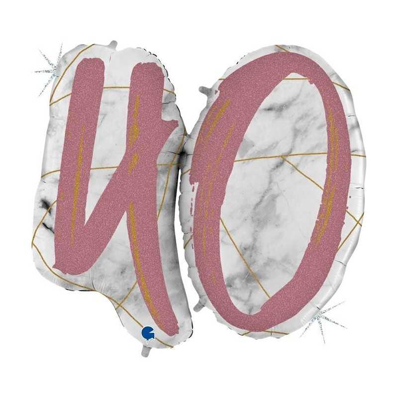BALLON METALLIQUE MARBLE MATE ROSE CHIFFRE 40 104 CM 