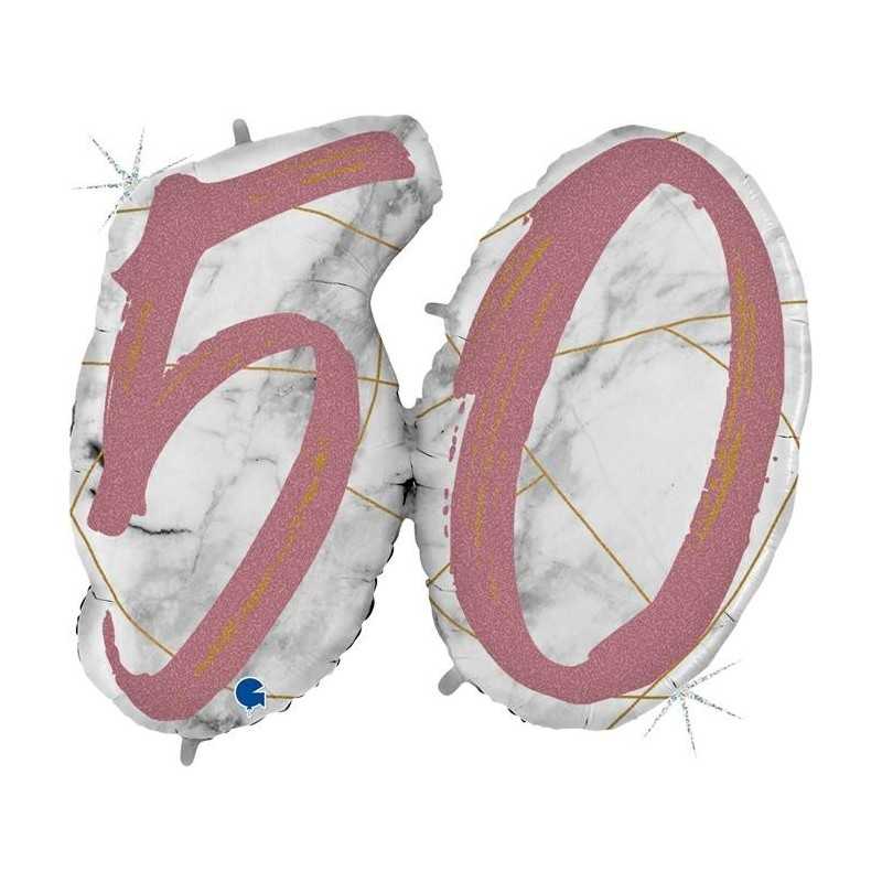 BALLON METALLIQUE MARBLE MATE ROSE CHIFFRE 50 104 CM