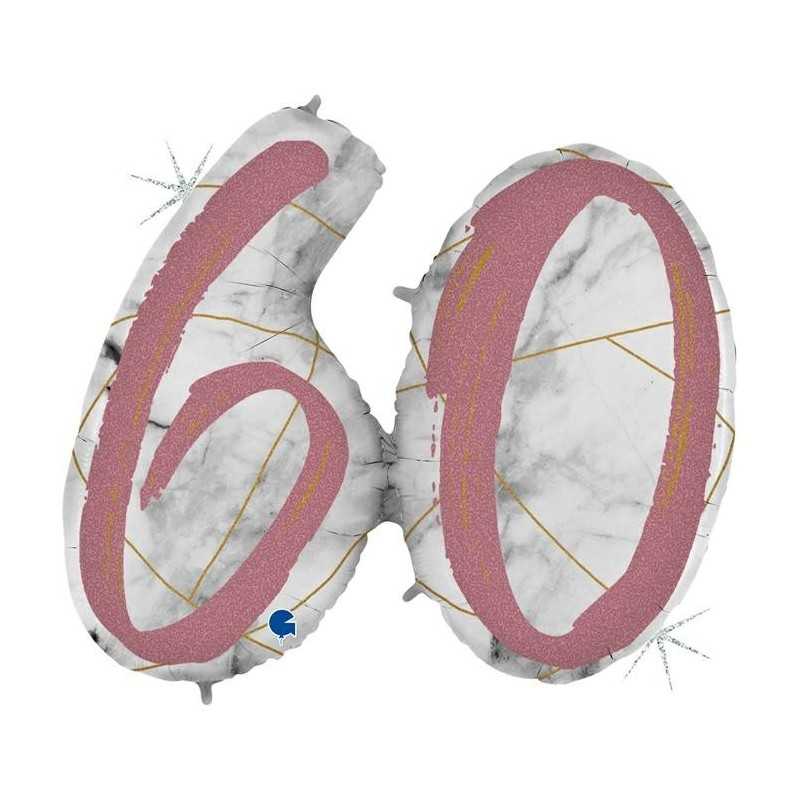 BALLON METALLIQUE MARBLE MATE ROSE CHIFFRE 60 104 CM 