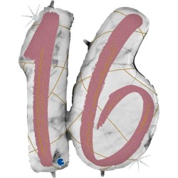 BALLON METALLIQUE MARBLE MATE ROSE CHIFFRE 16 104 CM 