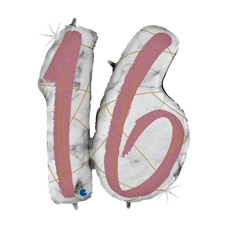 BALLON METALLIQUE MARBLE MATE ROSE CHIFFRE 16 104 CM
