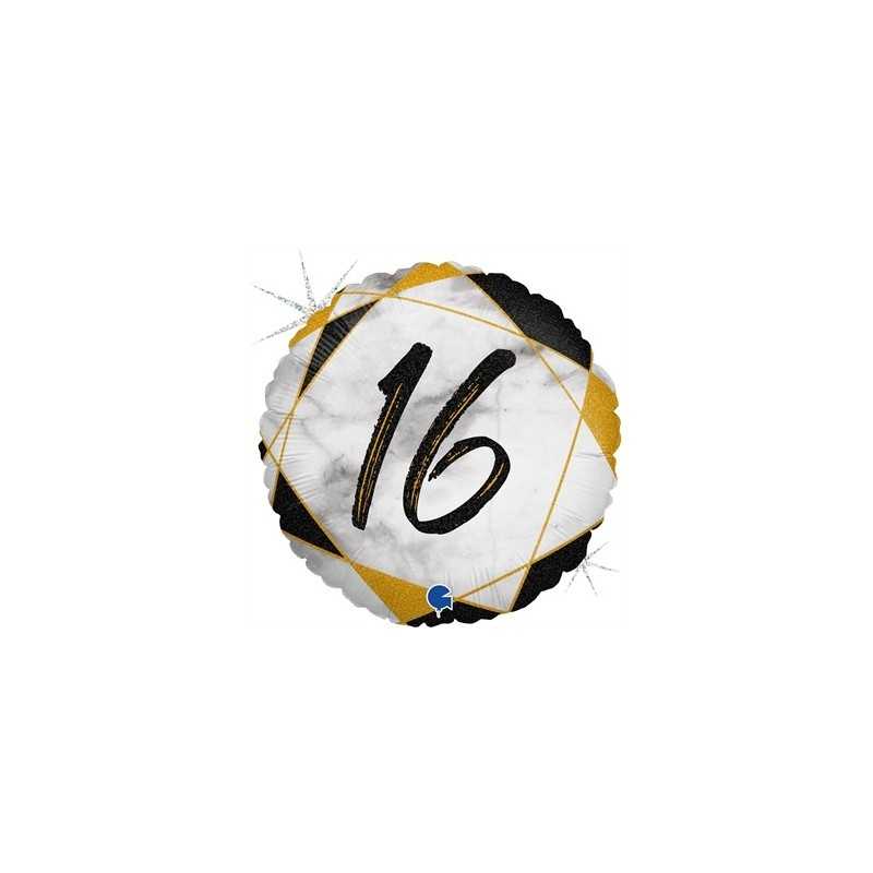 BALLON METALLIQUE ROND MARBLE MATE NOIR 16 ANS 46 CM