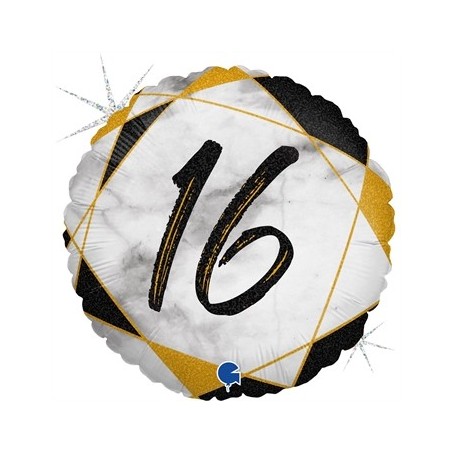 BALLON METALLIQUE ROND MARBLE MATE NOIR 16 ANS 46 CM 