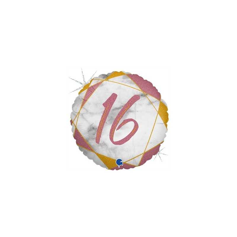 BALLON METALLIQUE ROND MARBLE MATE ROSE 16 ANS 46 CM