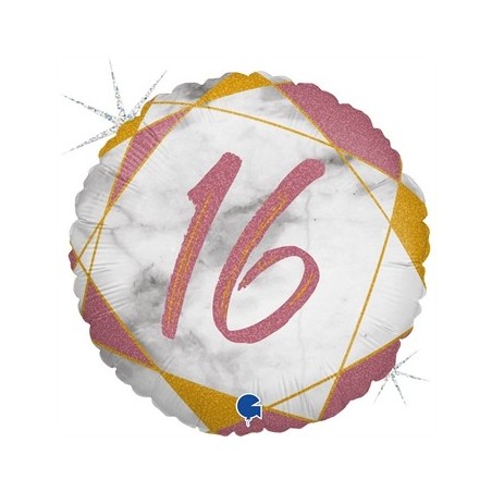 BALLON METALLIQUE ROND MARBLE MATE ROSE 16 ANS 46 CM 