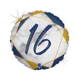 BALLON METALLIQUE ROND MARBLE MATE BLEU 16 ANS 46 CM 