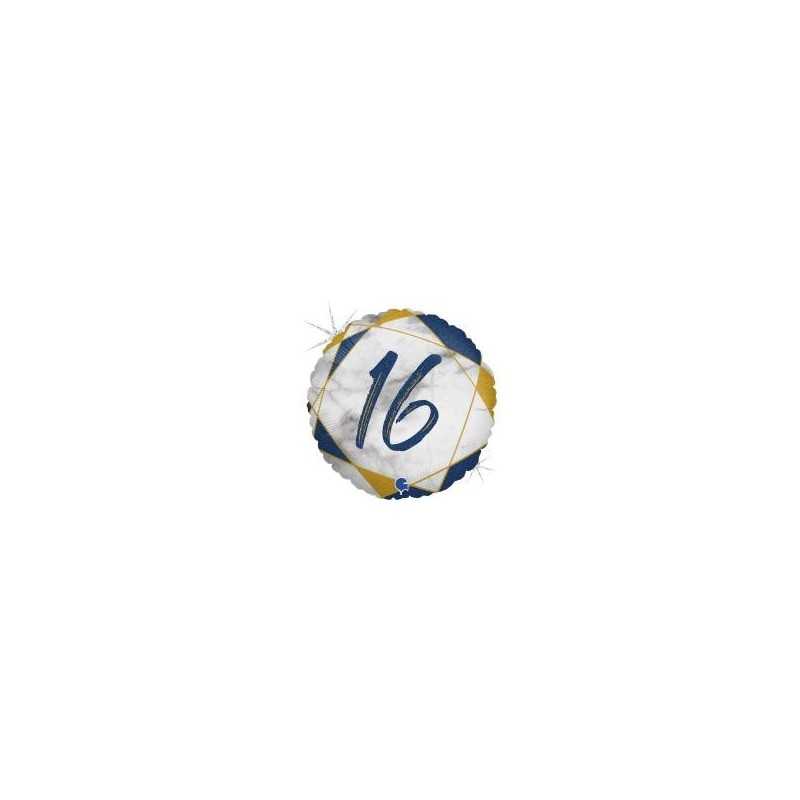 BALLON METALLIQUE ROND MARBLE MATE BLEU 16 ANS 46 CM 
