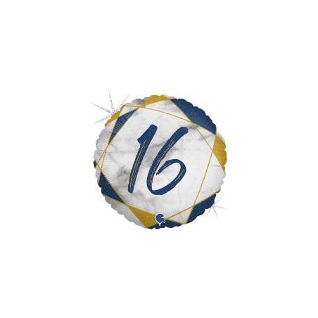 BALLON METALLIQUE ROND MARBLE MATE BLEU 16 ANS 46 CM 