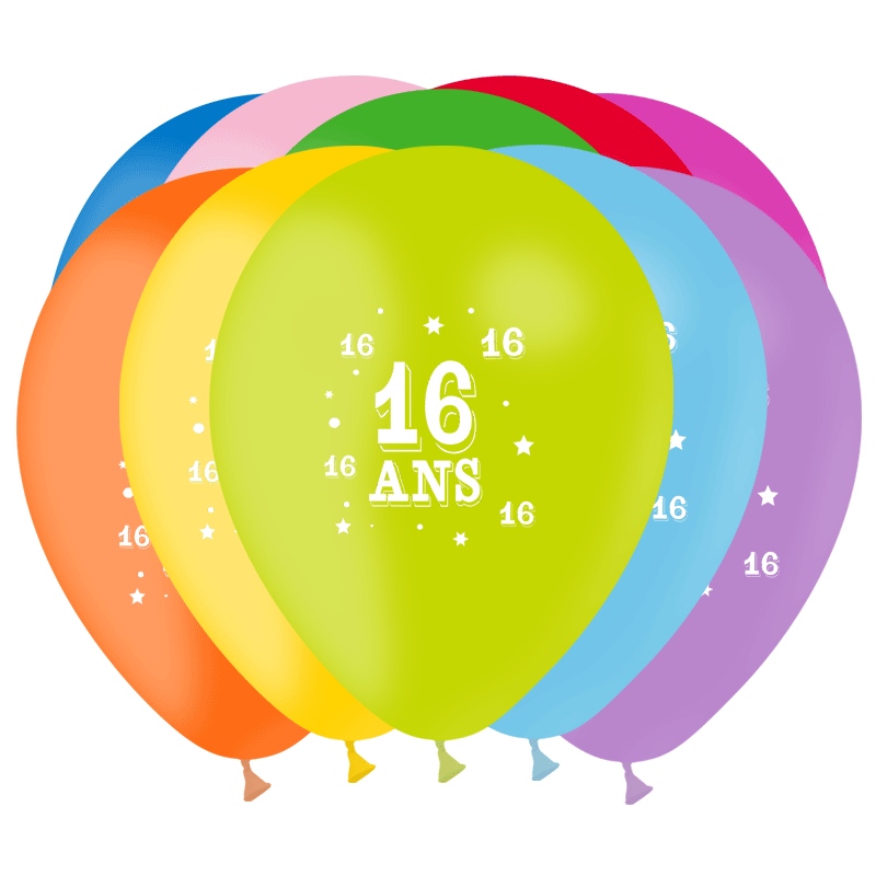 10 BALLONS BALLOONIA IMPRIMES  CHIFFRE 16 MULTICOLORE 10 BALLONS BALLOONIA IMPRIMES  CHIFFRE 16 MULTICOLORE
