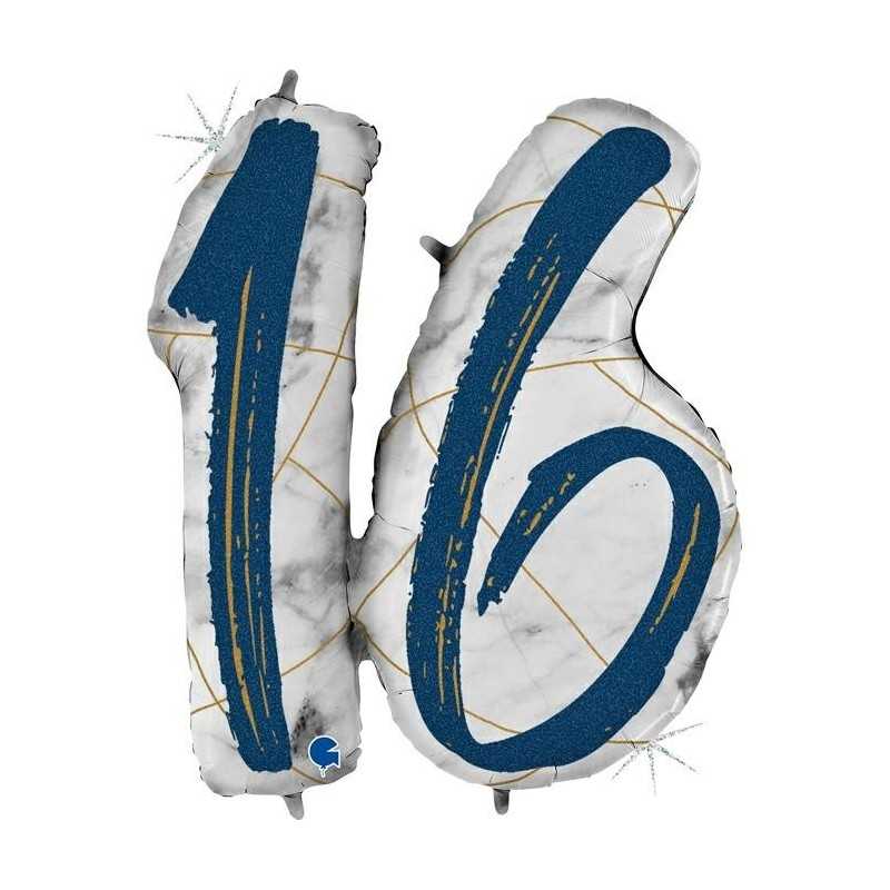 BALLON METALLIQUE MARBLE MATE BLEU CHIFFRE 16 104 CM