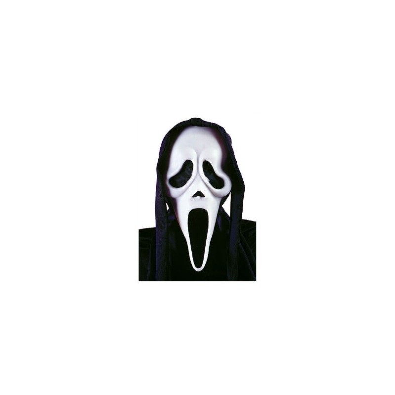 MASQUE HALLOWEEN LICENCE SCREAM GHOST FACE BLANC AVEC CAPUCHE
