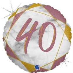 BALLON METALLIQUE ROND MARBLE MATE ROSE 40 ANS 46 CM 