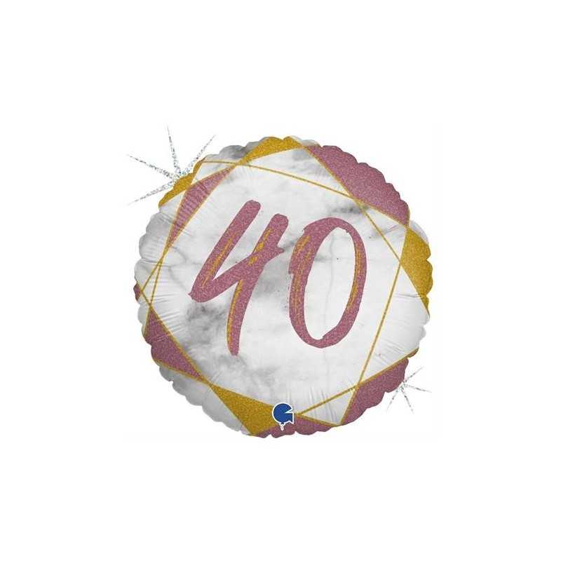 BALLON METALLIQUE ROND MARBLE MATE ROSE 40 ANS 46 CM