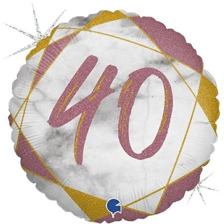 BALLON METALLIQUE ROND MARBLE MATE ROSE 40 ANS 46 CM 