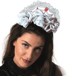 DIADEME SERRE TETE FLEURS ROSES BLANCHES HALLOWEEN