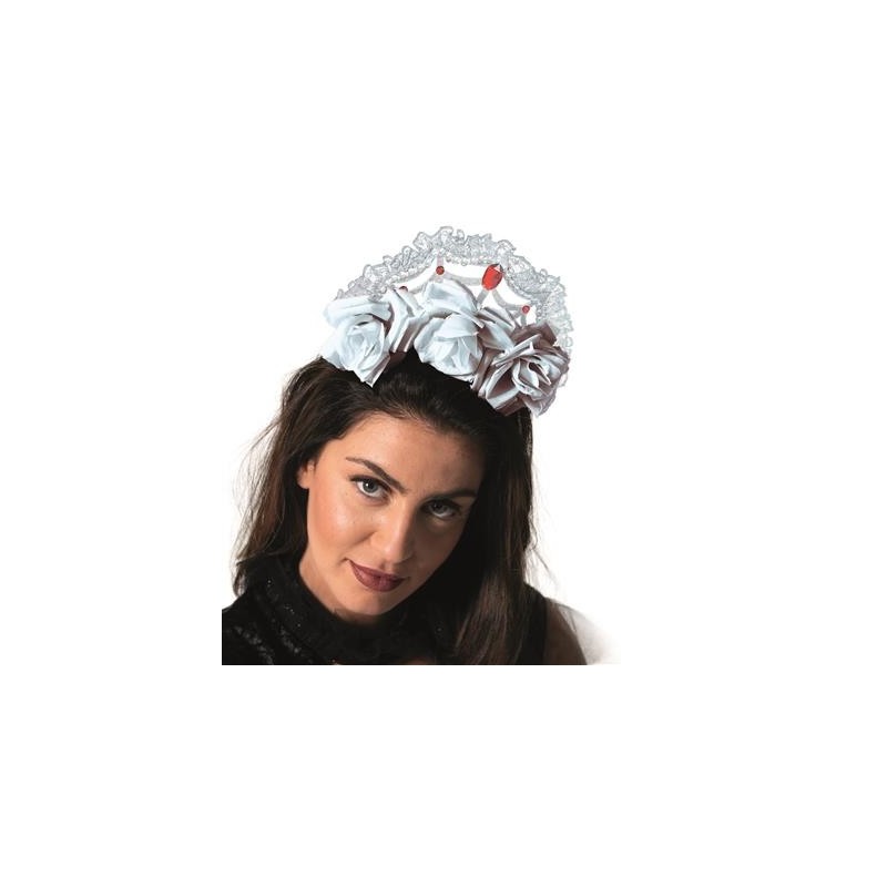 DIADEME SERRE TETE FLEURS ROSES BLANCHES HALLOWEEN
