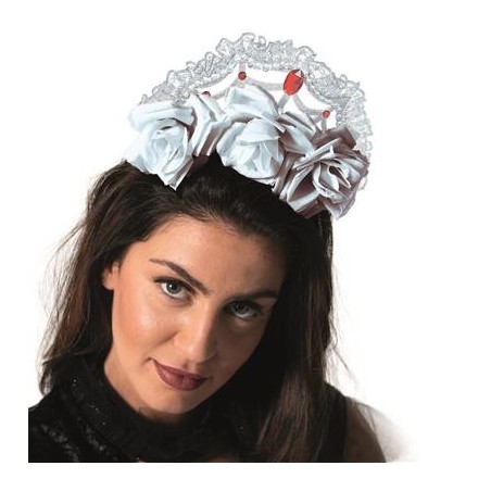 DIADEME SERRE TETE FLEURS ROSES BLANCHES HALLOWEEN