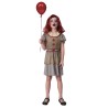 DEGUISEMENT HALLOWEEN CLOWN MALEFIQUE GRIS ROBE + COL FILLE HORREUR 7-9 ANS