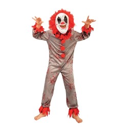 DEGUISEMENT HALLOWEEN CLOWN TUEUR GRIS COMBINAISON + MASQUE HORREUR 5-6 ANS