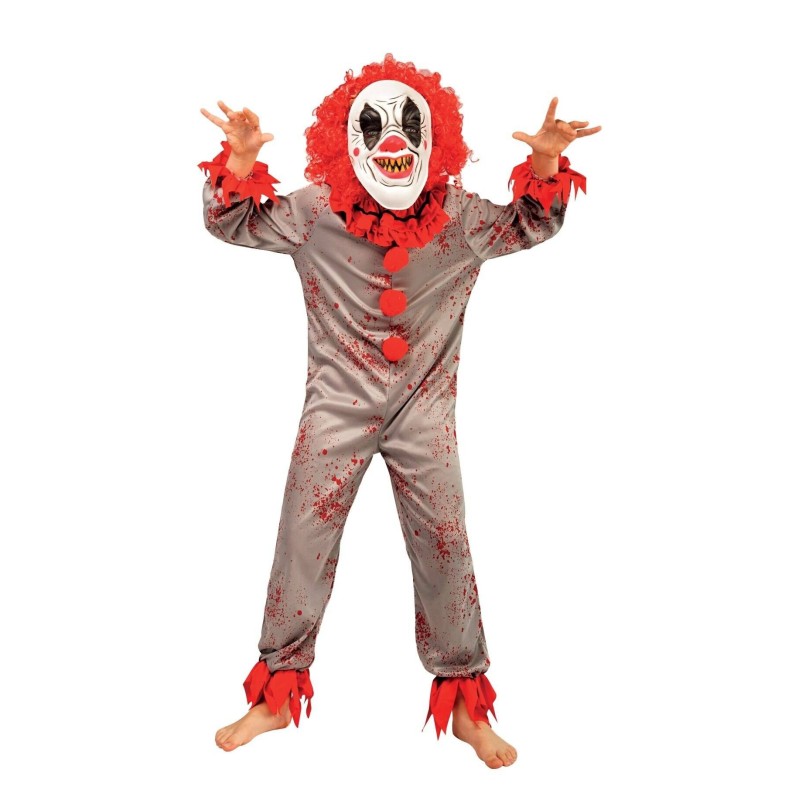 DEGUISEMENT HALLOWEEN CLOWN TUEUR GRIS COMBINAISON + MASQUE HORREUR 5-6 ANS