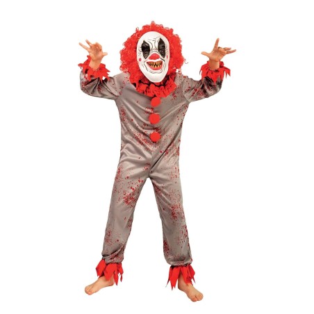 DEGUISEMENT HALLOWEEN CLOWN TUEUR GRIS COMBINAISON + MASQUE HORREUR 10-12 ANS