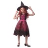 DEGUISEMENT HALLOWEEN SORCIERE ROBE ROSE ETOILES BRILLANTES ARGENT 10-12 ANS