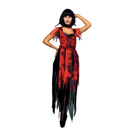 DEGUISEMENT HALLOWEEN DEGUISEMENT VAMPIRESSE DECHIREE  ROUGE ET NOIR TAILLE S-M