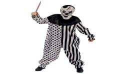 DEGUISEMENT HALLOWEEN CLOWN ARLEQUIN NOIR ET BLANC COMBINAISON + CAGOULE L-XL