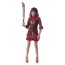 DEGUISEMENT HALLOWEENCLOWN DIABILIQUE ROUGE ROBE + COL TAILLE S-M