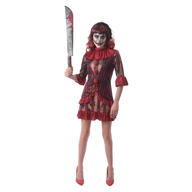 DEGUISEMENT HALLOWEENCLOWN DIABILIQUE ROUGE ROBE + COL TAILLE L-XL