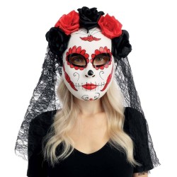MASQUE DAY OF THE DEAD JOUR DES MORTS VOILE + FLEURS ROUGES ET NOIRES